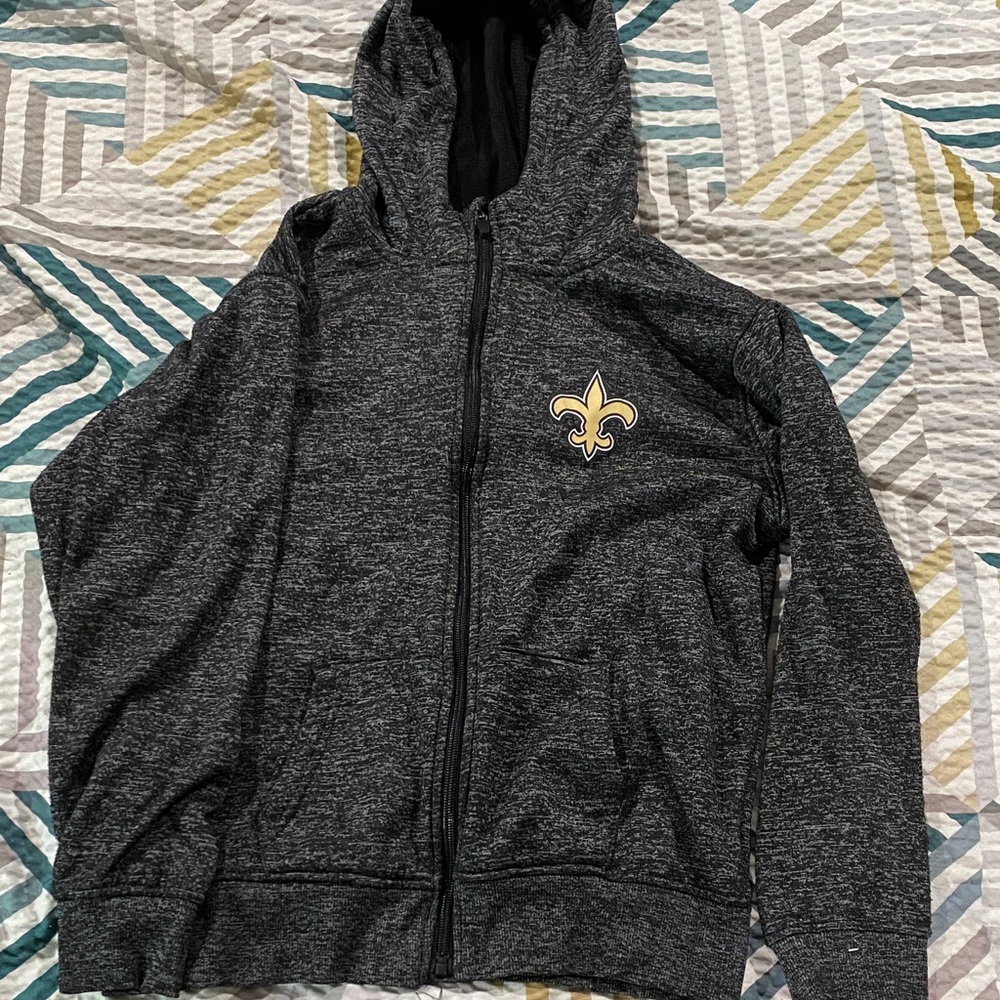 NFL Kids Black Heather Full-Zip Hoodie with Gold Fleur-de-Lis